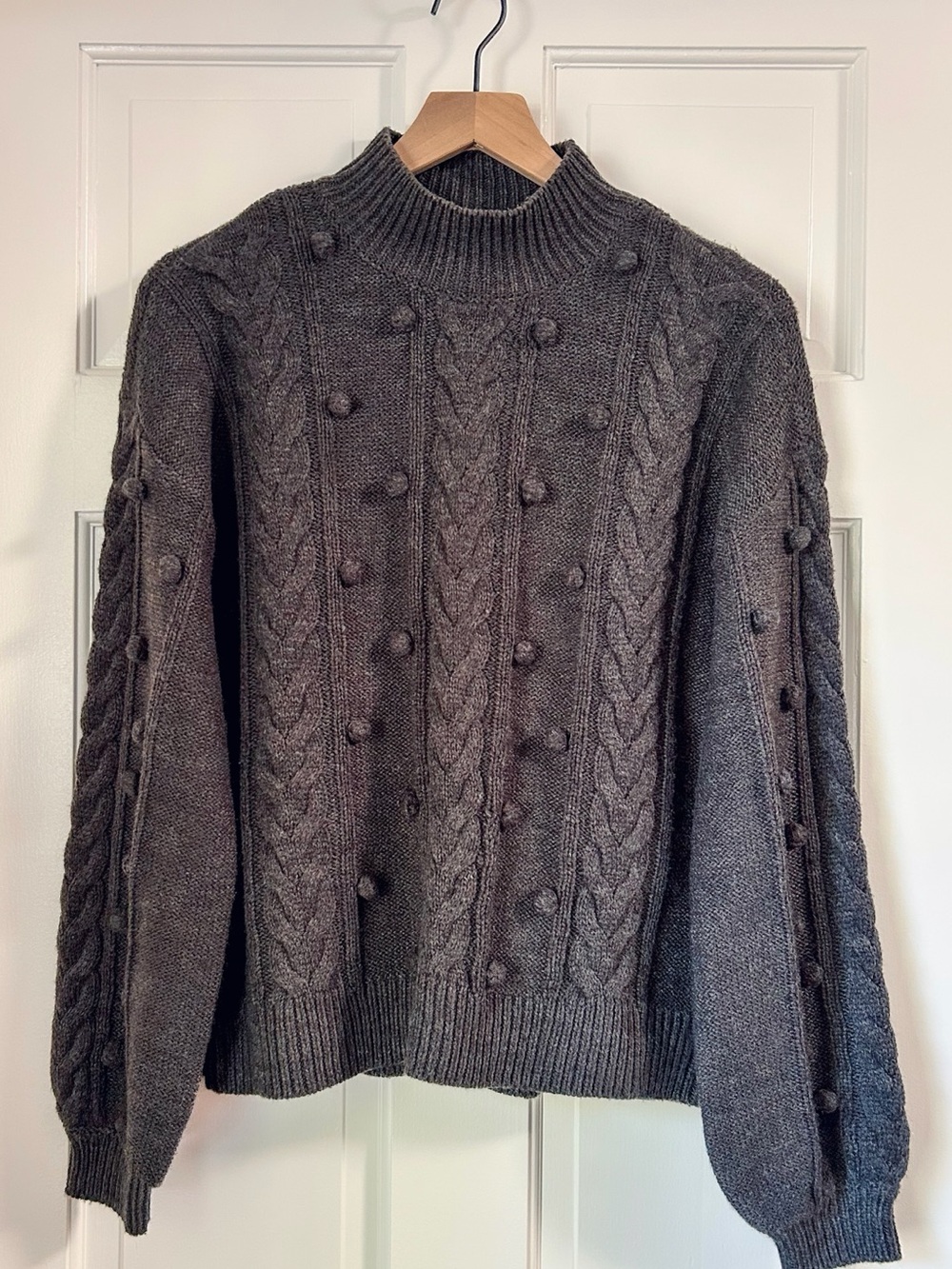 CLOTH BY RD Buckle Ash Grey Cable Knit Bobble Mock Neck Sweater Medium - Picture 3 of 5